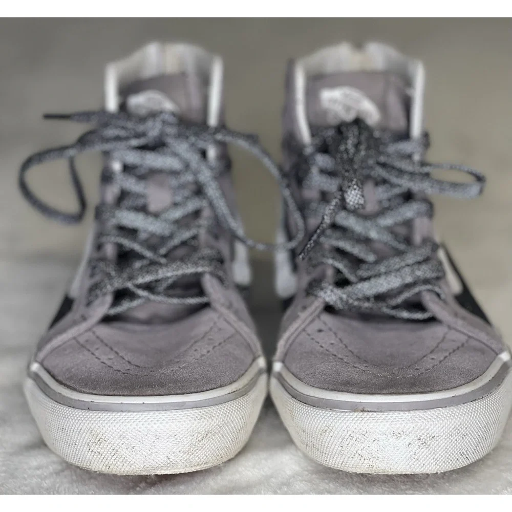 Vans Kids Size 4 SK8-Hi Top Zip Glitter Silver Sneakers Gunmetal Gray